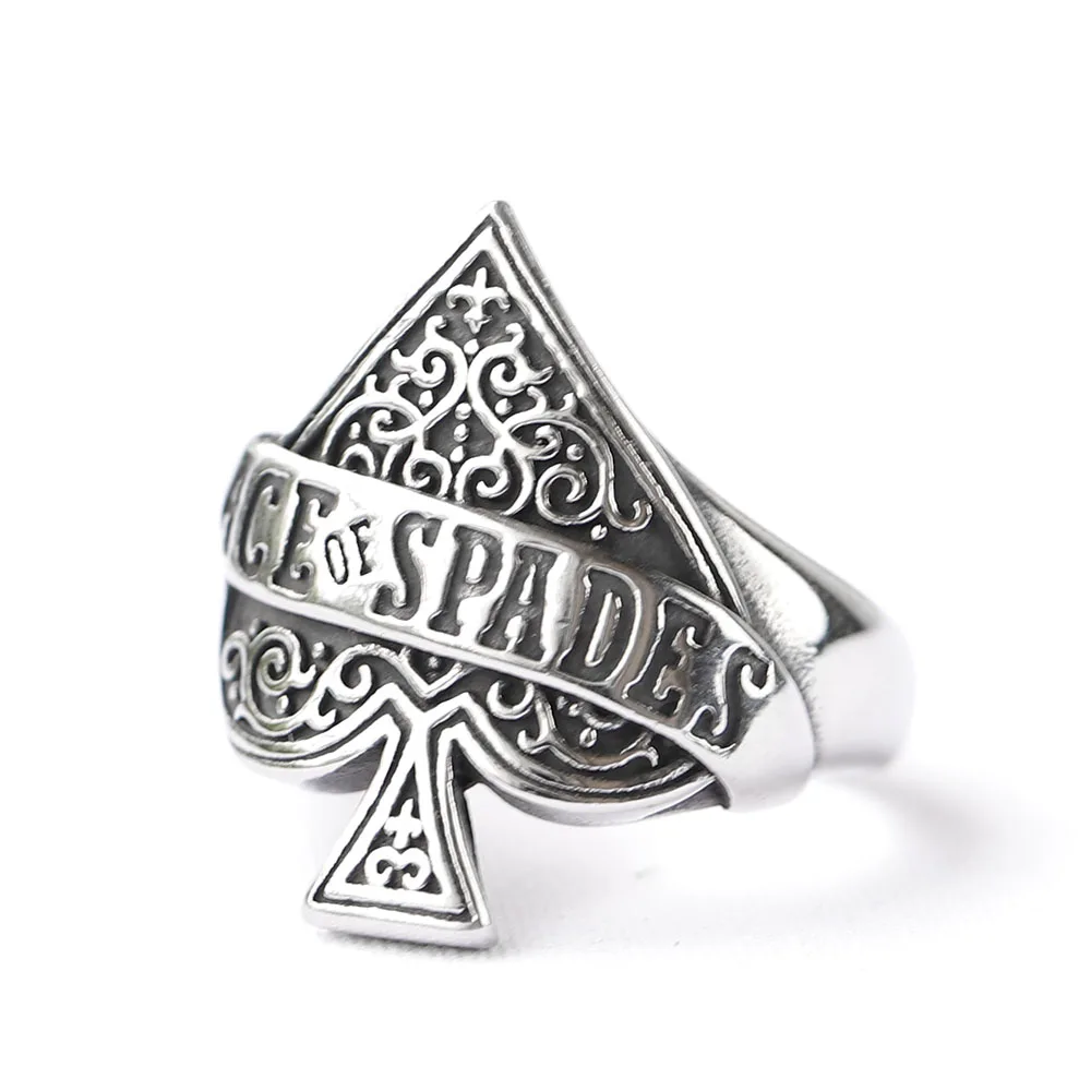 2024 New 316L Stainless Steel Vintage Ace of spade playing card Ring For Men Women Punk Motorcycle Jewelry Party GIFT