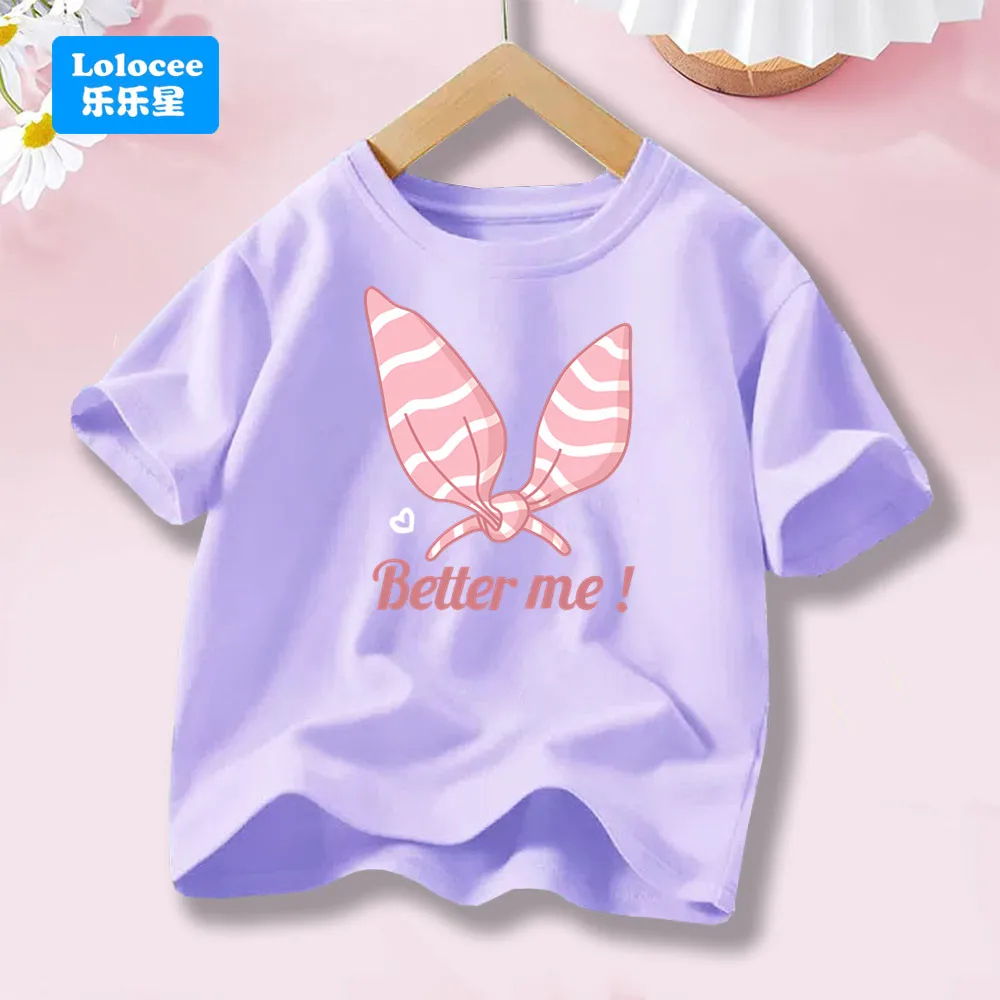 Kinder Sommer Kleidung Mädchen Kurzarm Top Cartoon Niedlichen Häschen Ohr Druck Kawaii Mädchen Baumwolle T-Shirt kinder T FQ1