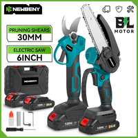 NEWBENY Brushless 6 Inch Electric Saw+ 30mm Electric Pruning Shears Set Cordless Garden Woodworking Tools For Makita Battery Pin