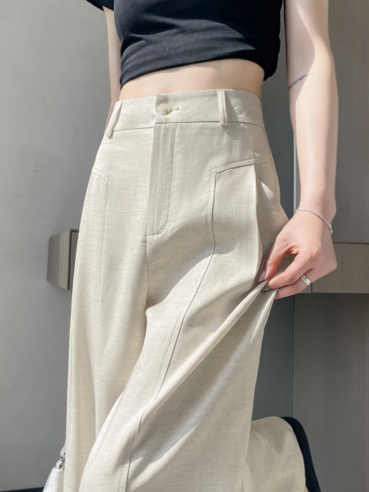 

Ice Silk Cotton Linen Wide Leg Pants Women Summer Thin Linen Pants High Waist Loose Drape Casual Straight Tube Floor-Length P...