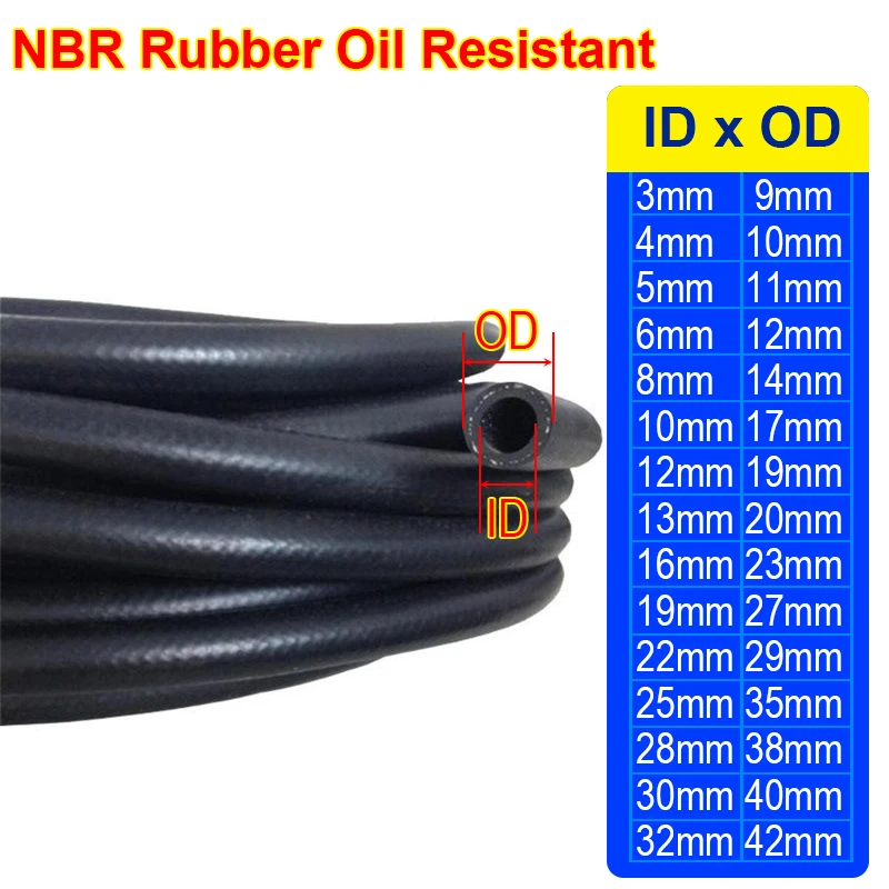 1M ID 4mm~32mm NBR Smooth Nitrile Rubber Hose For Automotive and Motorcycle Machinery Hose Flexible Fuel Hoses Black