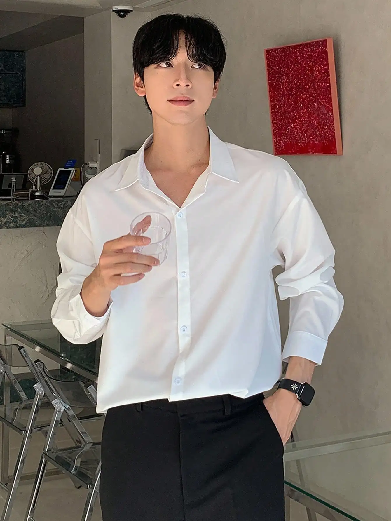 

Мужская однотонная рубашка с длинным рукавом на пуговицах, повседневная, приталенного кроя, для осени и зимы