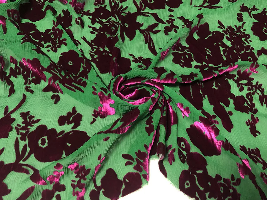 Designer Cloth Silk Crepe De Chine Velvet Fashion 13 Color Design Contrast Etched-out Fabric Free Shipping