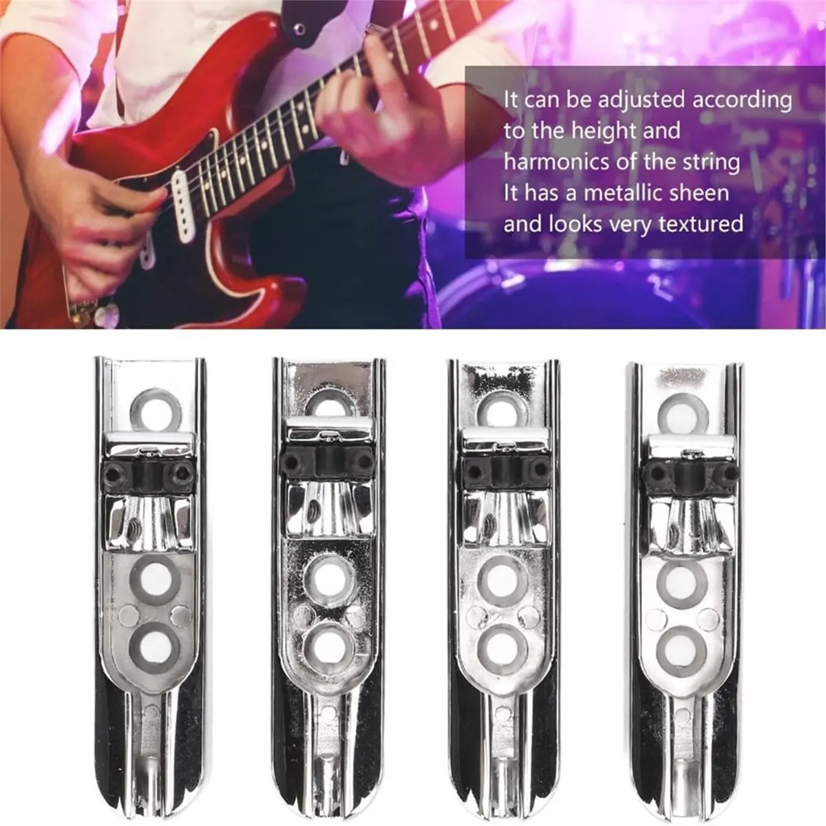 4Pcs Electric Bridge Set, Individual Metal Saddles, Adjustable Height & Intonation for 4-String Guitar