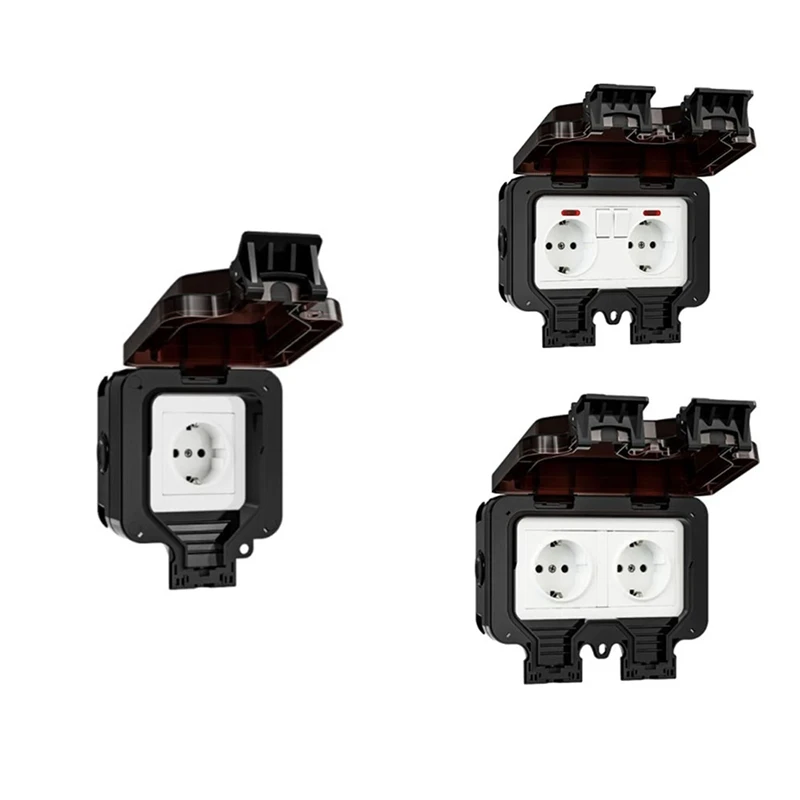 

IP66 Waterproof Socket 220V Black Wall Plug Power With Built-In Switch Electrical EU Home Appliance