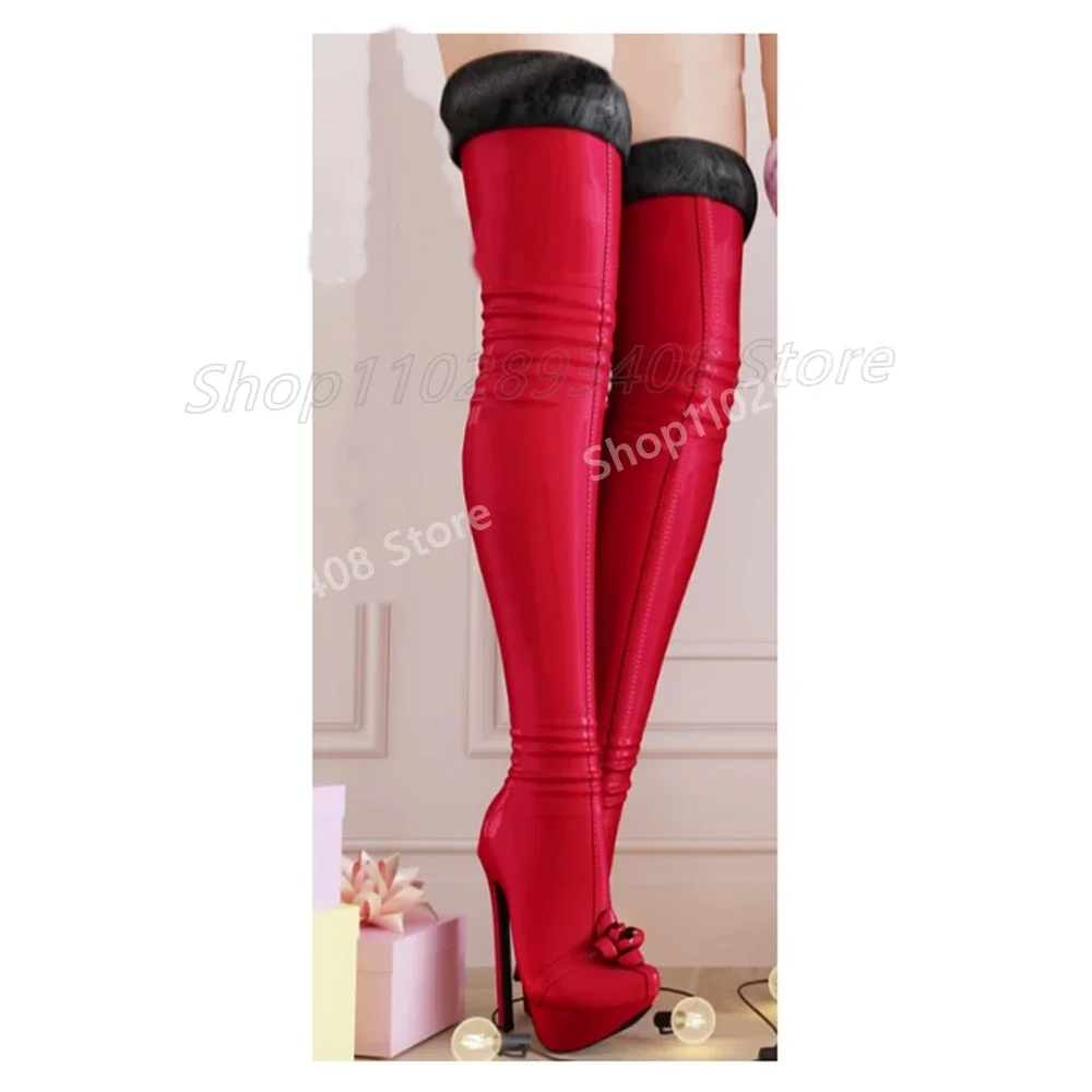 

Elegant Stiletto High Heel Red Flower Decor Feather Over the Knee Boots Fashion Women Shoes 2025 New Autumn Zapatos Para Mujere