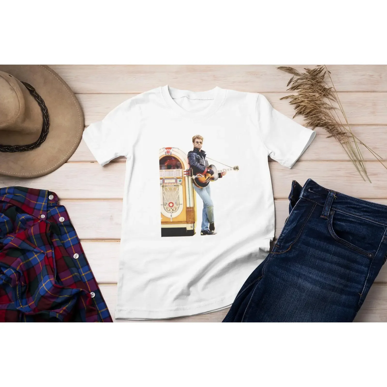 George Michael Faith Wham Jukebox T Shirt Vintage Rock Pop Dance Music Casual  for Fans vintage Washed fashion homme Soft