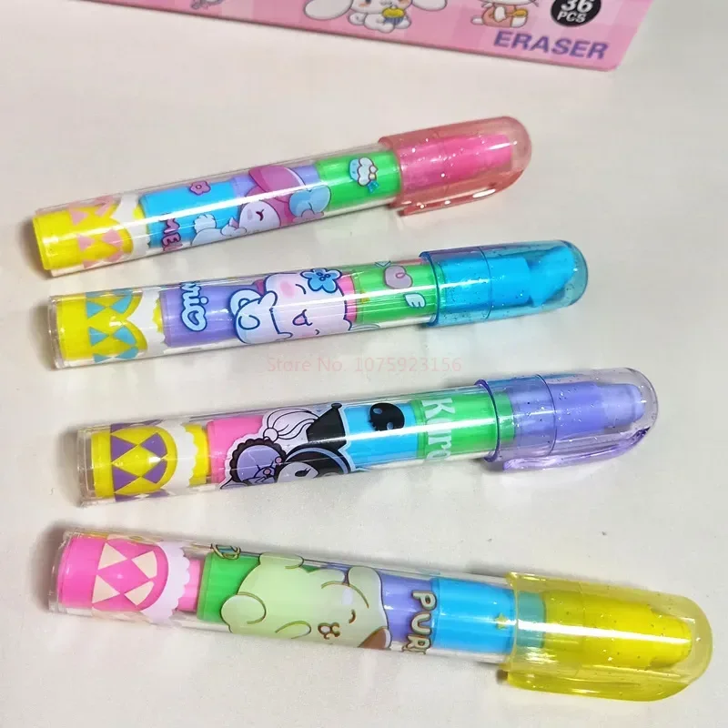 Imagem -06 - Sanrio Olá Kitty Kuromi Cartoon Pencil Eraser Bullet Head Eraser Estudante Papelaria Presentes Material Escolar Faça Você Mesmo 36 Pcs