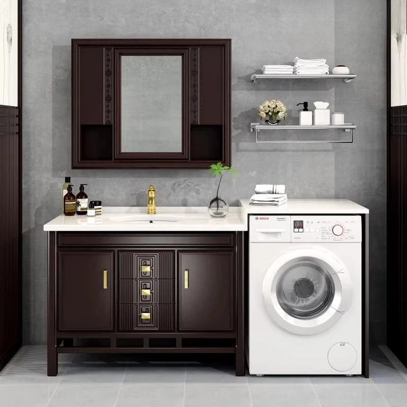 

Комбинированный шкаф для стиральной машины с высокой и низкой рабочей поверхностью, тумба от пола до потолка, умывальник из дуба