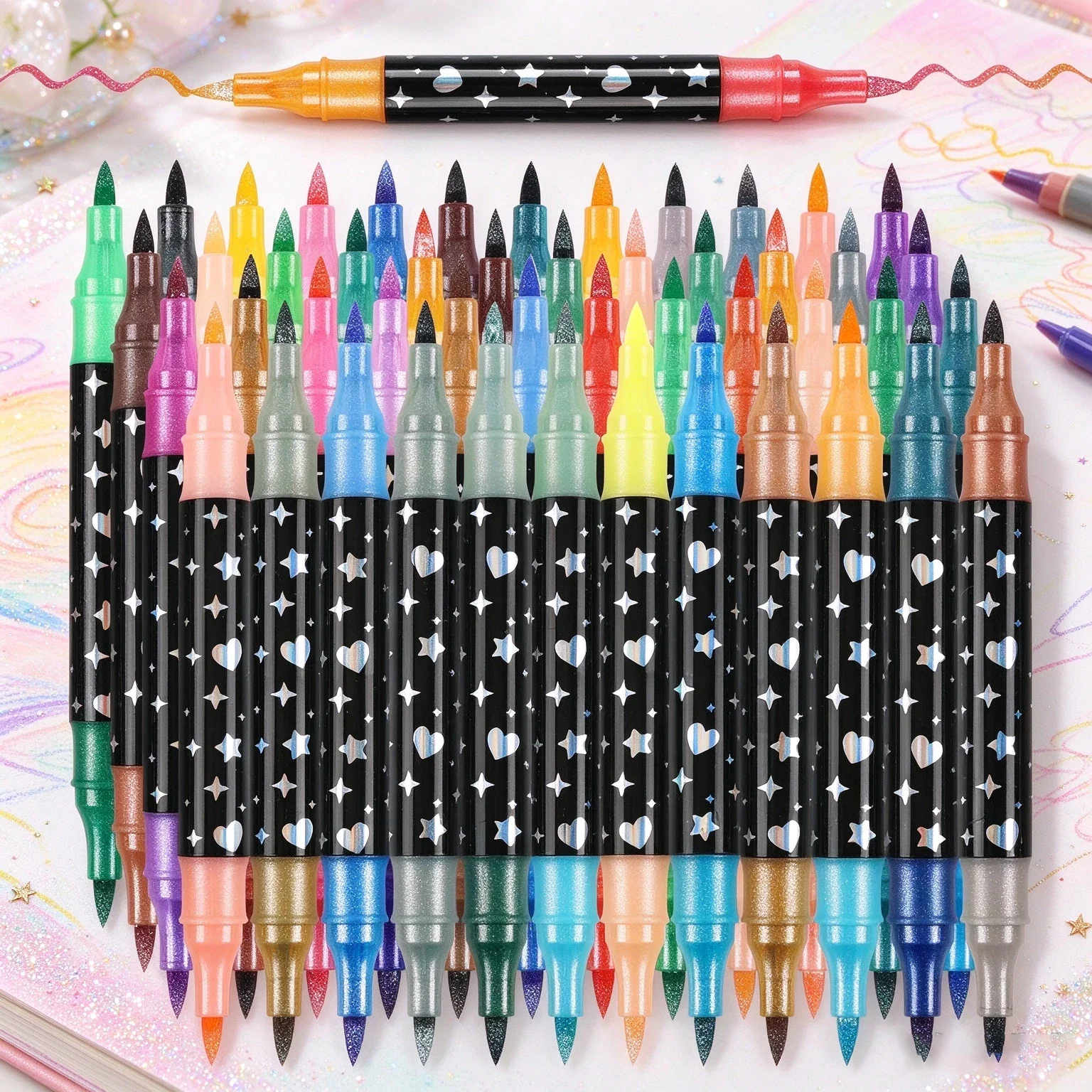 24/48/72/96 Colors Dual Brush‑Tip Glitter Metallic Markers Pens for DIY Crafts, Birthday Cards, Poster & Album Art Supplies