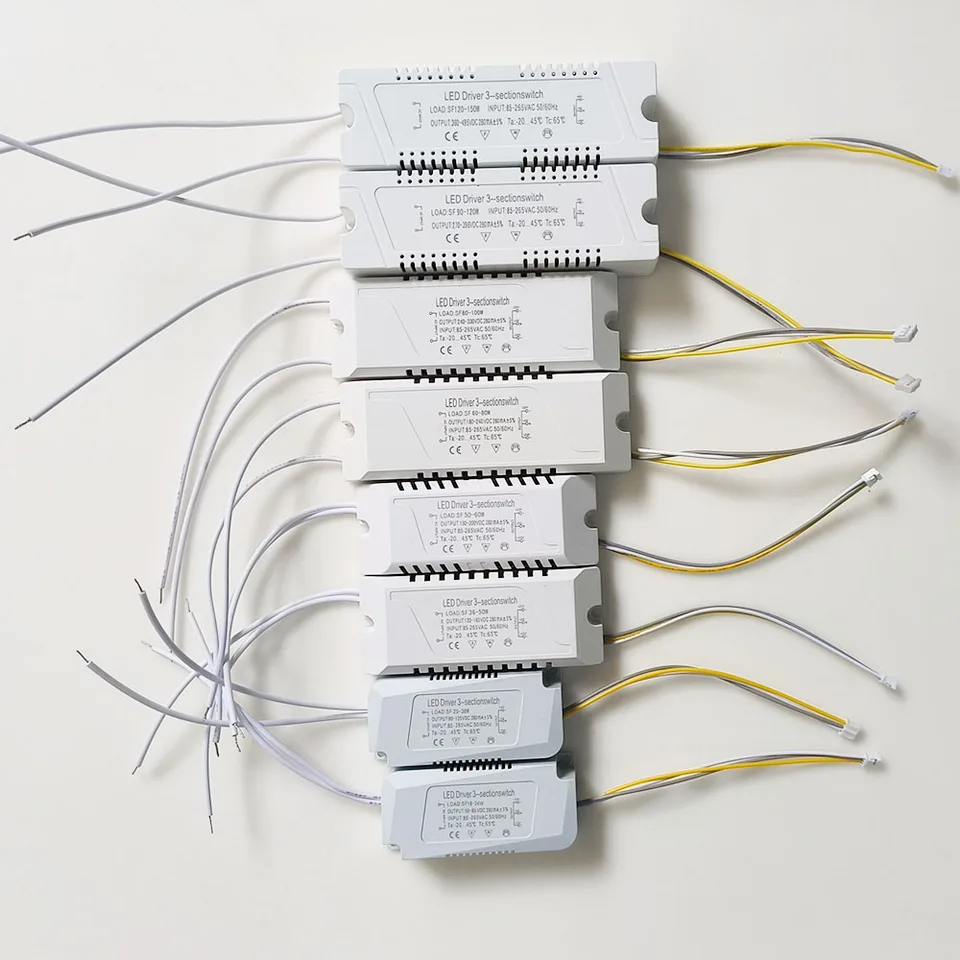 Pilote LED 8W-160W, adaptateur 3 couleurs pour éclairage LED, transformateur Non isolant AC220V pour remplacement de lustre de plafonnier  39