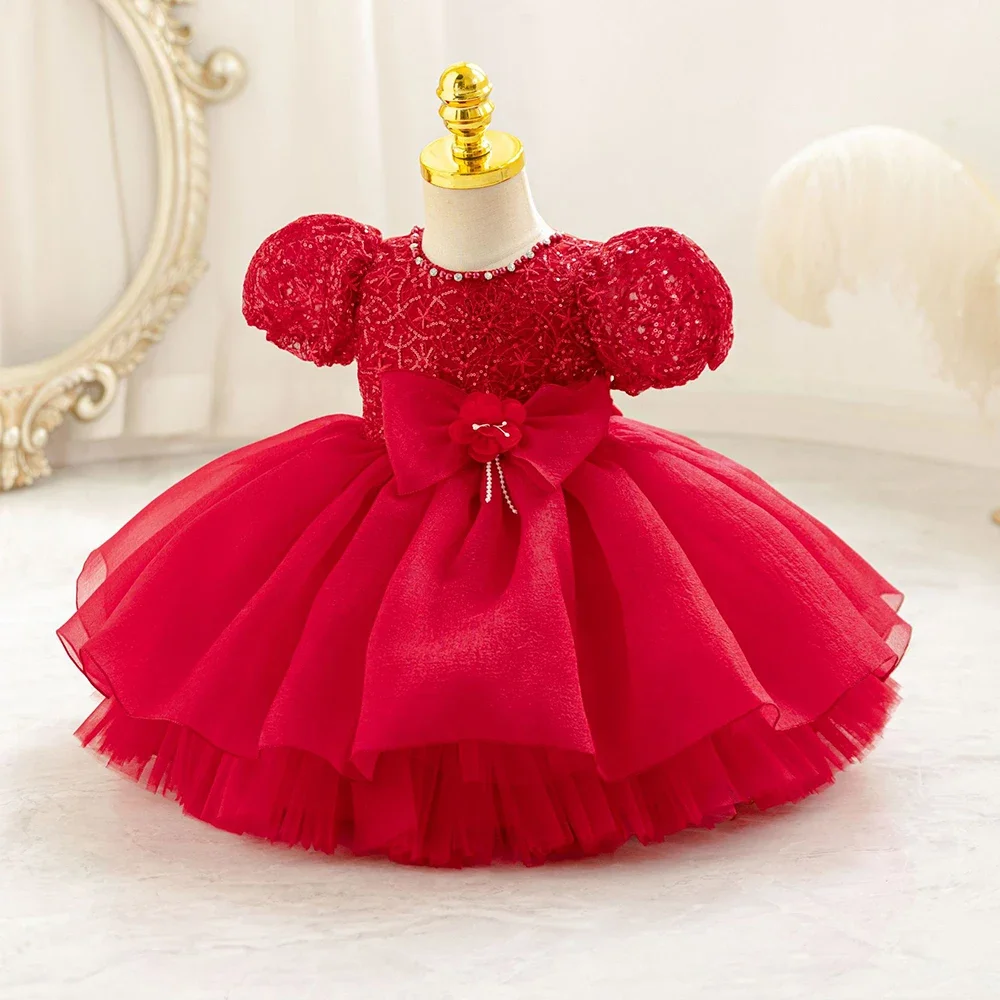 Summer Kids Girls' Dress Baby Embroidery Princess Gown Cute Sweet Children's Westernized Dreamy Yarn Pearl Clothes