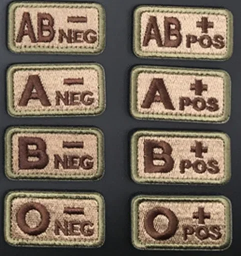 Army Green Blood Type Embroidery Patch Hook&loop Medic Badge ABO POS NEG Label 8 Blood Groups Sign for Tactical Backpack Casque