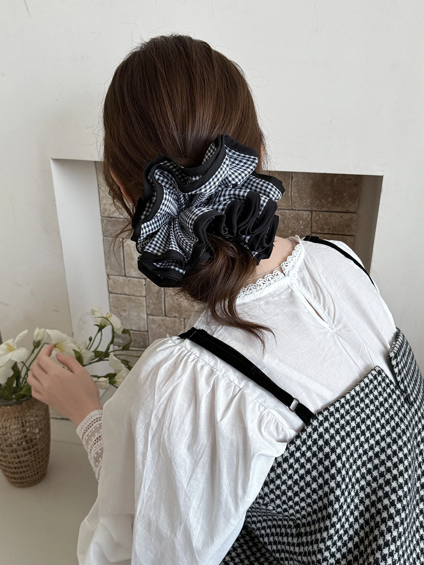 elasticos-de-cabelo-dupla-camada-xadrez-preto-acessorios-de-cabelo-estilo-coreano-para-coque-baixo-nao-danificam-o-tecido