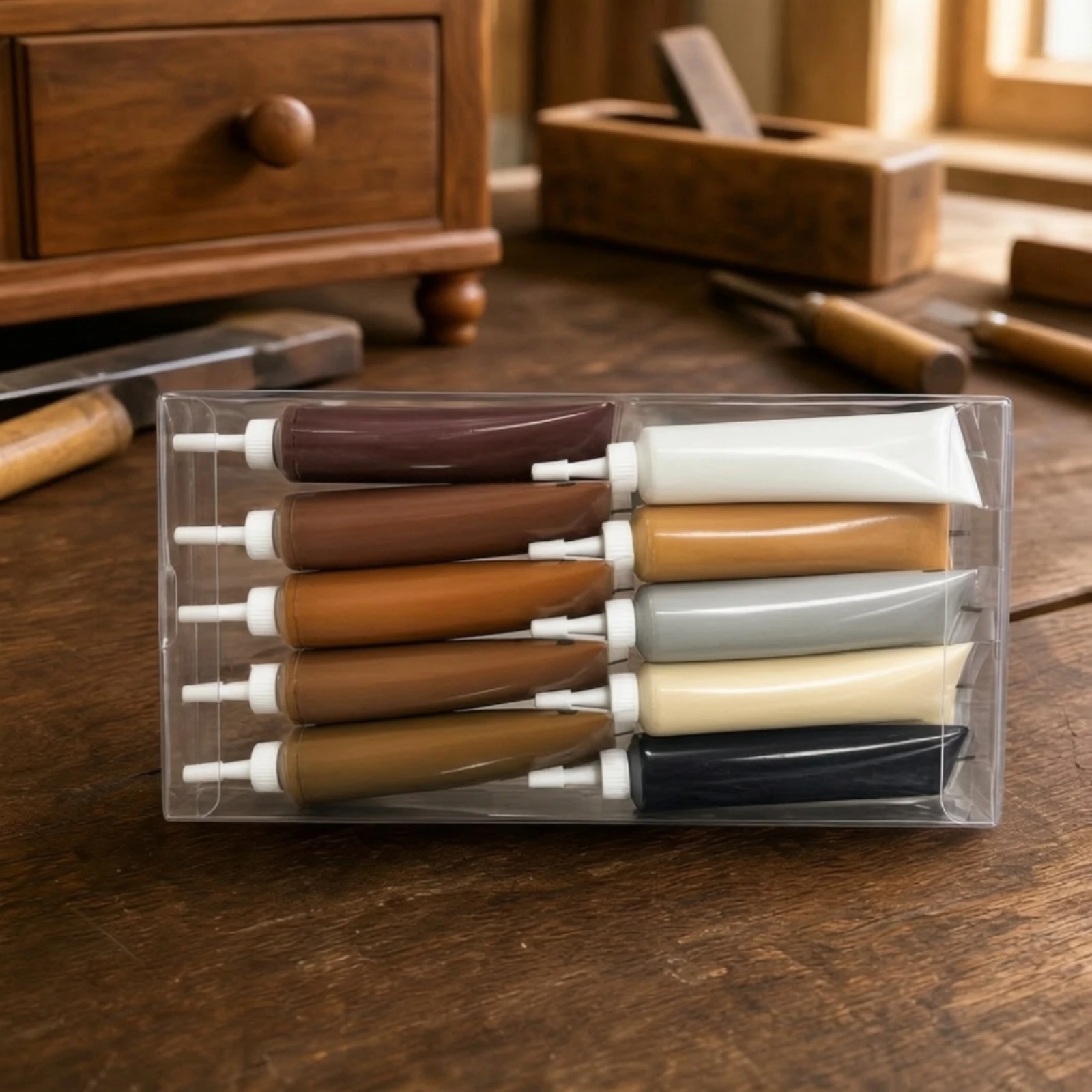 5 Pieces Wood Repair Paste Kit with Storage Case DIY Press Tube Wood Repair Paste Fast-Drying Compact for Home, Workshop