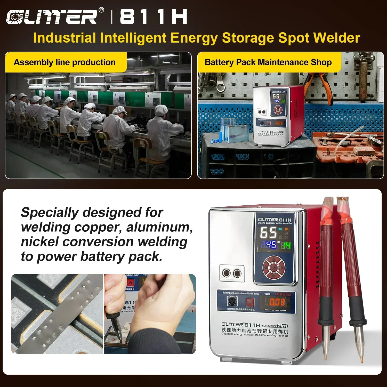 Glitter 811H 36KW 42KW Spot Welder 7000A Capacitor Storage Spot Welding Machine LiFePo4  Battery 0.5mm Aluminum Nickel Copper