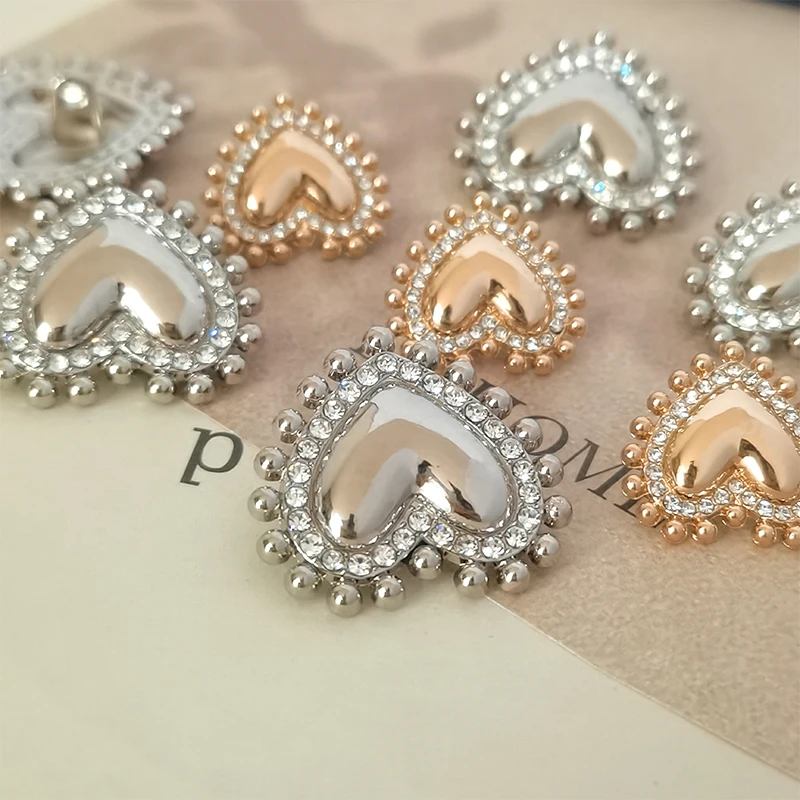 18/25MM Luxury Love Metal Buttons Of Clothing Wholesale Rhinestone Decor Shank Button For Women Apparel Sewing Accessories DIY