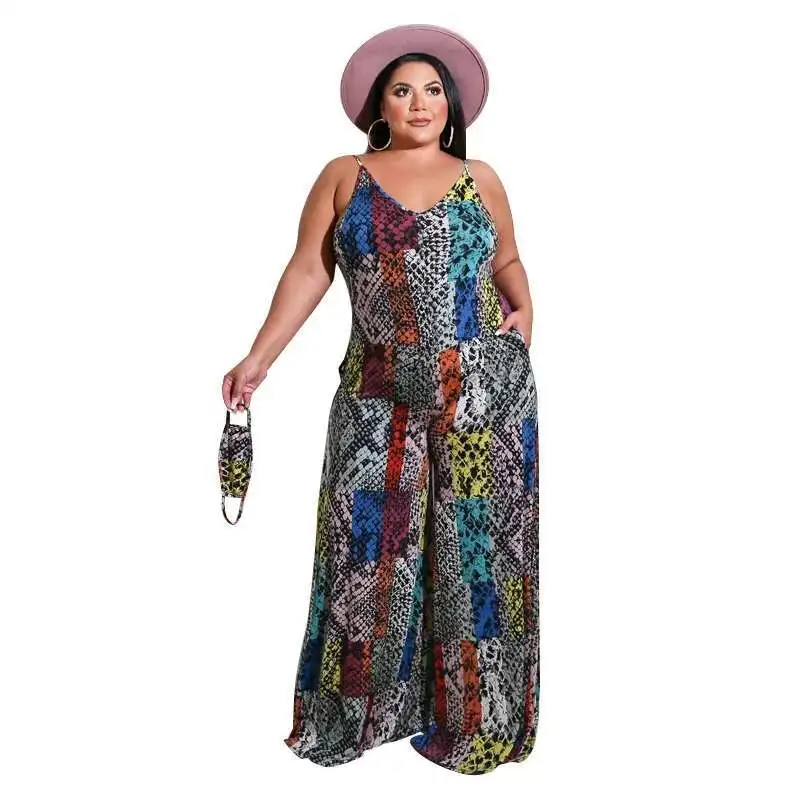

Plus My705 Size Women's Summer New Item with Suspender Print Cool Summer Jumpsuit New Item