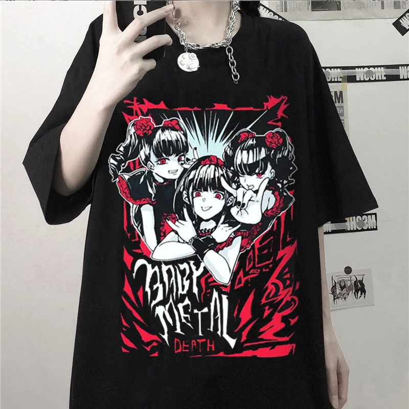 Y2K street women\'s Gothic tops summer new style Ins Harajuku plus size Oversized t-shirt print Punk vintage emo women\'sT-shirt