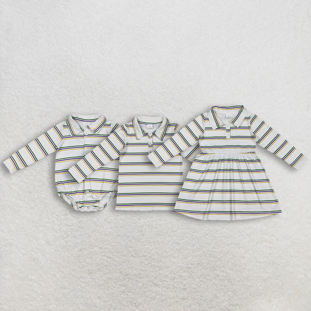 

z1205-05 GLD1331 girl dresses baby girl clothes Matching mardi gras long sleeve Dress Wholesale Boutique kids clothes girl