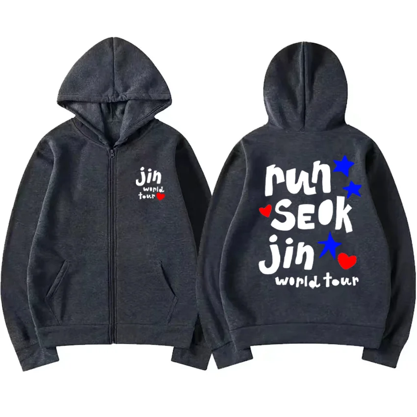 Jin Runseokjin World Tour 2025 Clothing Men Women NEW Casual hoodie Coat Fleece Hip Hop Zip Up Jacket vintage Hip Hop streetwear
