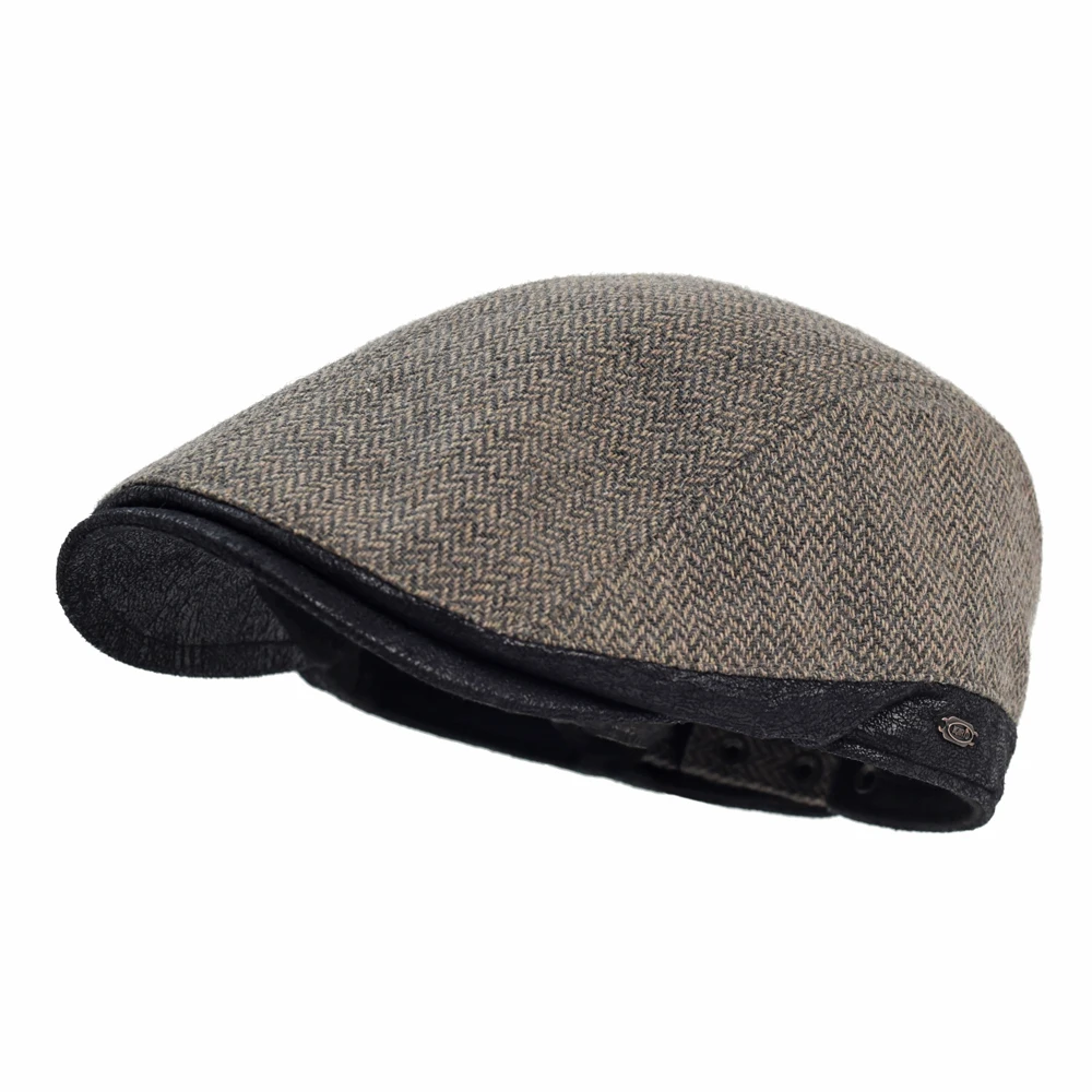 Winter Autumn Newsboy Cap Men Thick Warm Vintage Herringbone Casual Stripe Berets Gatsby Flat Hat Peaked Cap Adjustable