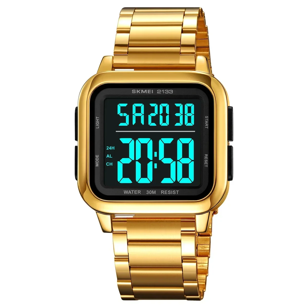 SKMEI 2133 Wristwatches Male Alarm Reloj Hombre Luxury Stainless Steel Light Sport Fashion Watch Mens 3Bar Waterproof Digital