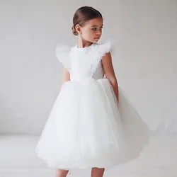 2024 White Girl's Dress Party & Daily Ball Gown Puffy Kid Vestidos 2 4 6 8 10 12 Years Old Kids Clothes NEW For 2-12 Years Old