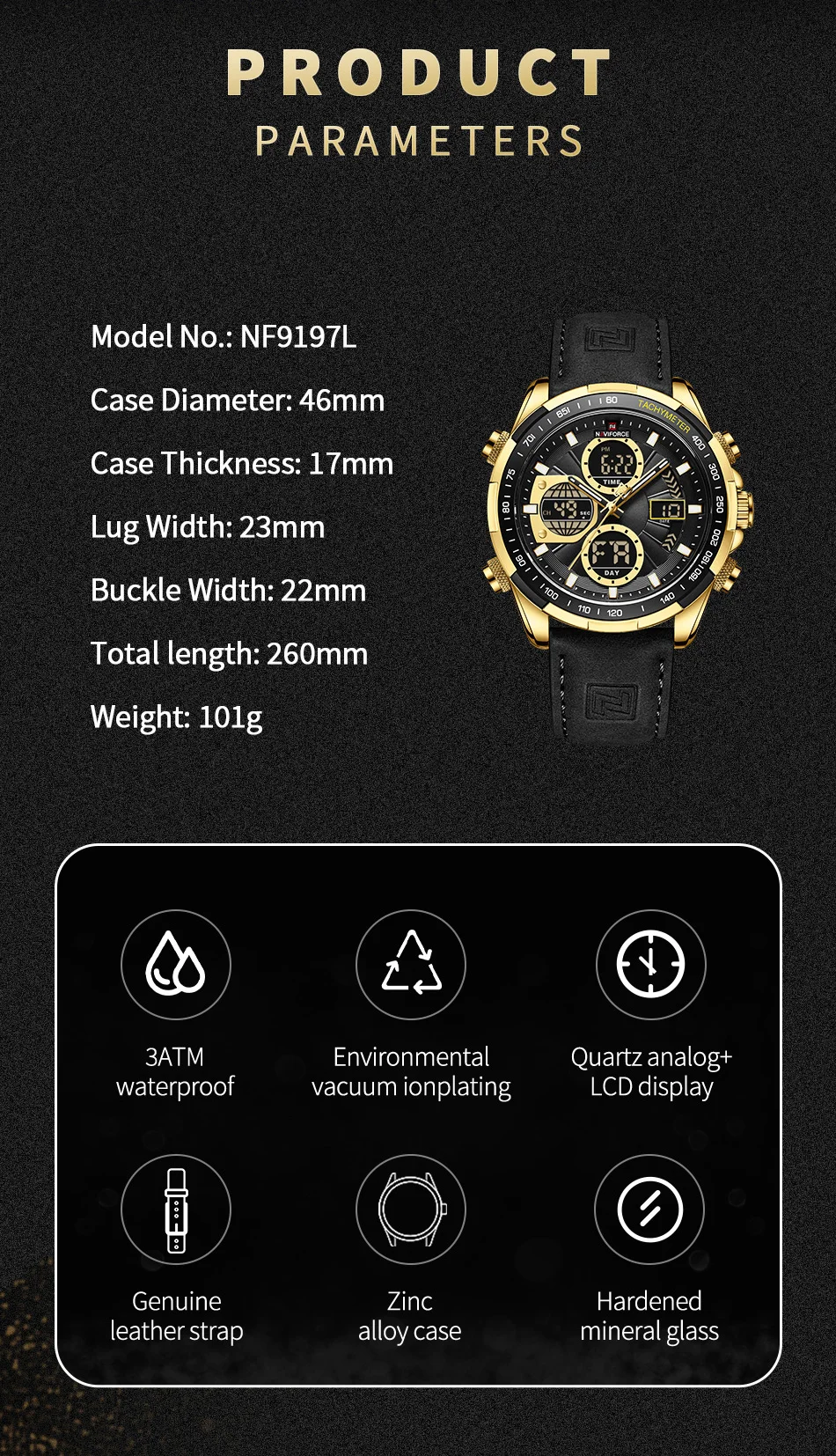 New Original NAVIFORCE Business Luxury Leather Men Watches Sport 3ATM Waterproof LCD Display Watch For Male Quartz WristWatch