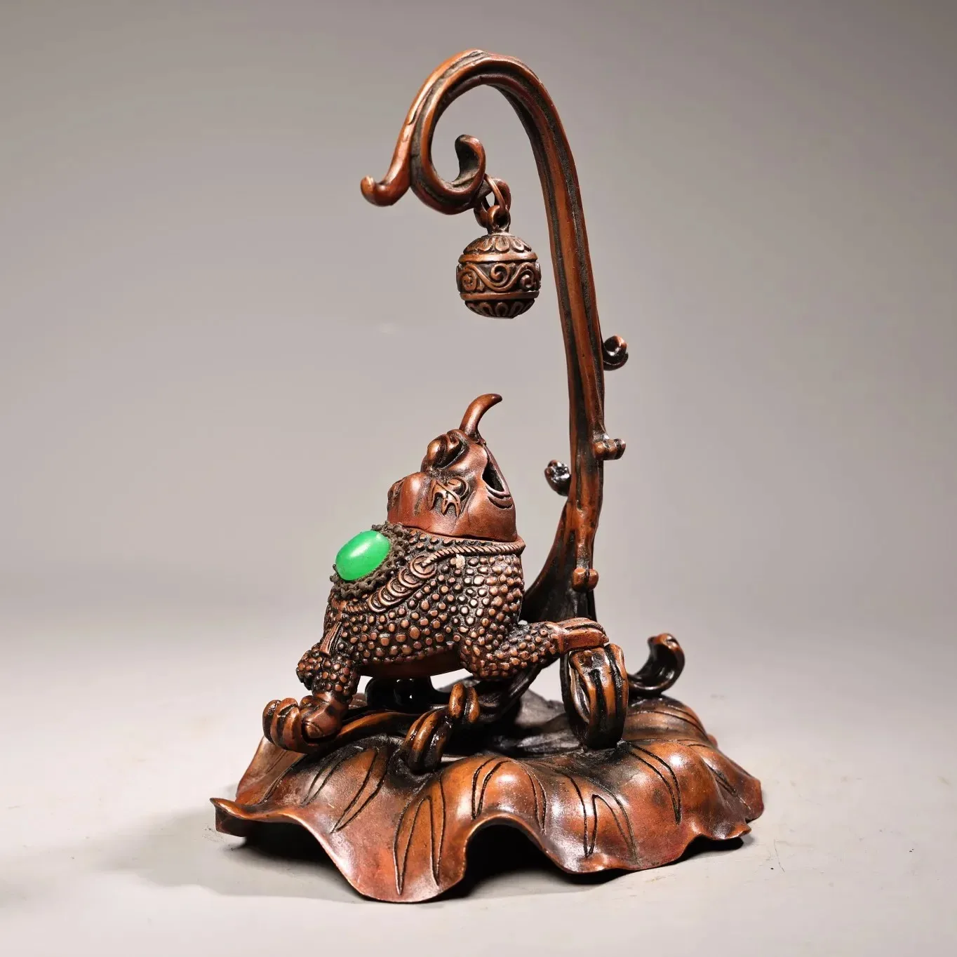 Bronze Mosaic Gem Lotus Yuanbao Coin Golden Toad Statue Incense Burner Ornaments