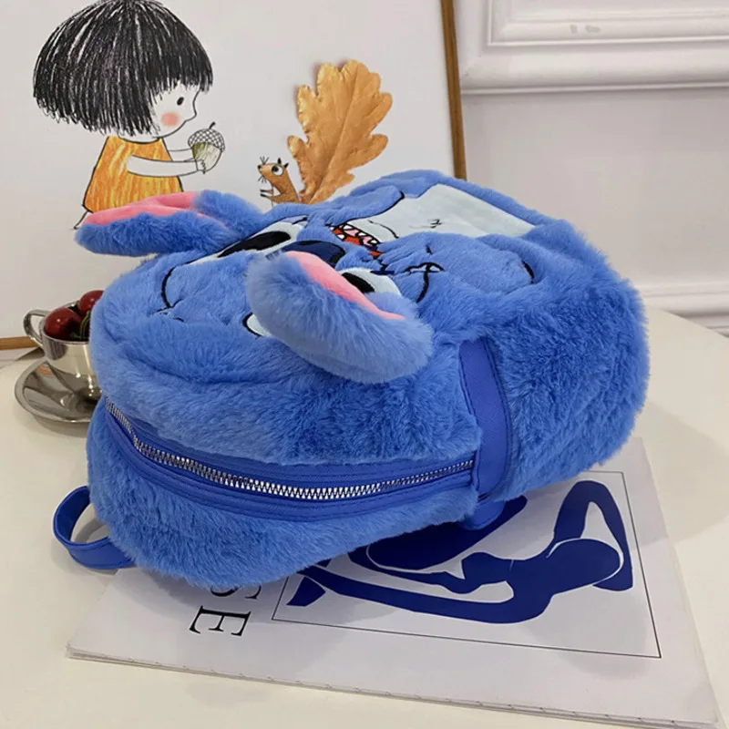 Mini sac à dos en peluche Stitch pour enfants, sacs à dos de grande capacité, sacs à double initiation, sac à dos étudiant, dessin animé mignon, anime bleu