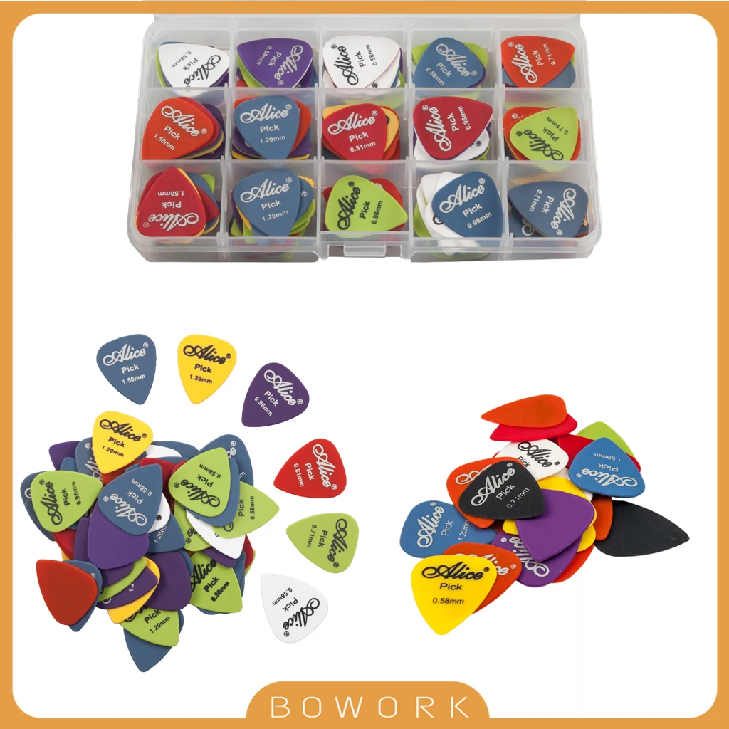 Assorti 100 Stuks Alice Picks Elektrische/Akoestische Gitaar Picks & Gitaar Plectrum Case & Sleutelhanger Plectrums Houder Plectrums tas