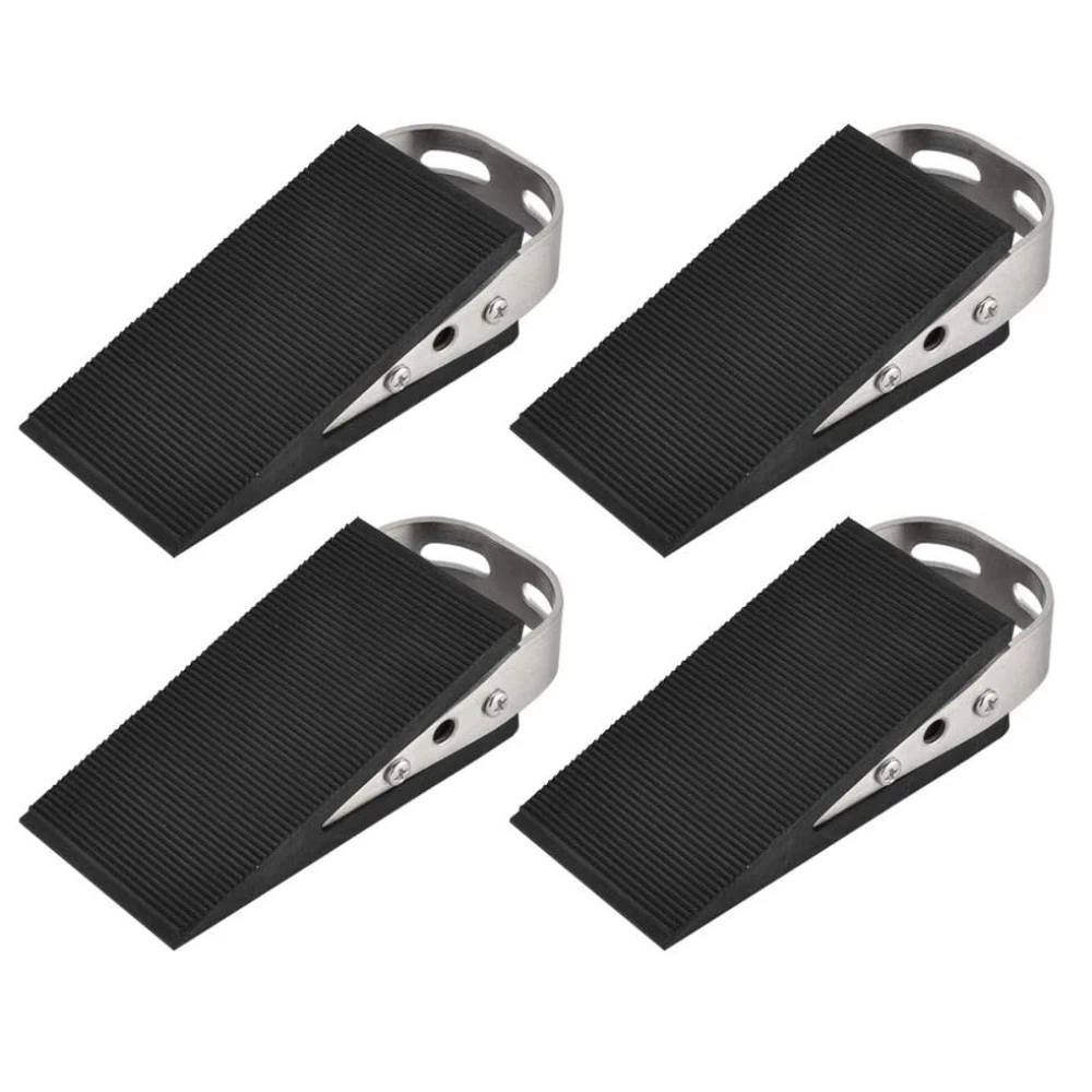 

4pcs Heavy Duty Door Stopper Rubber Wedge 304 Stainless Steel Security Door Stops Works On All Floor Types Brushed