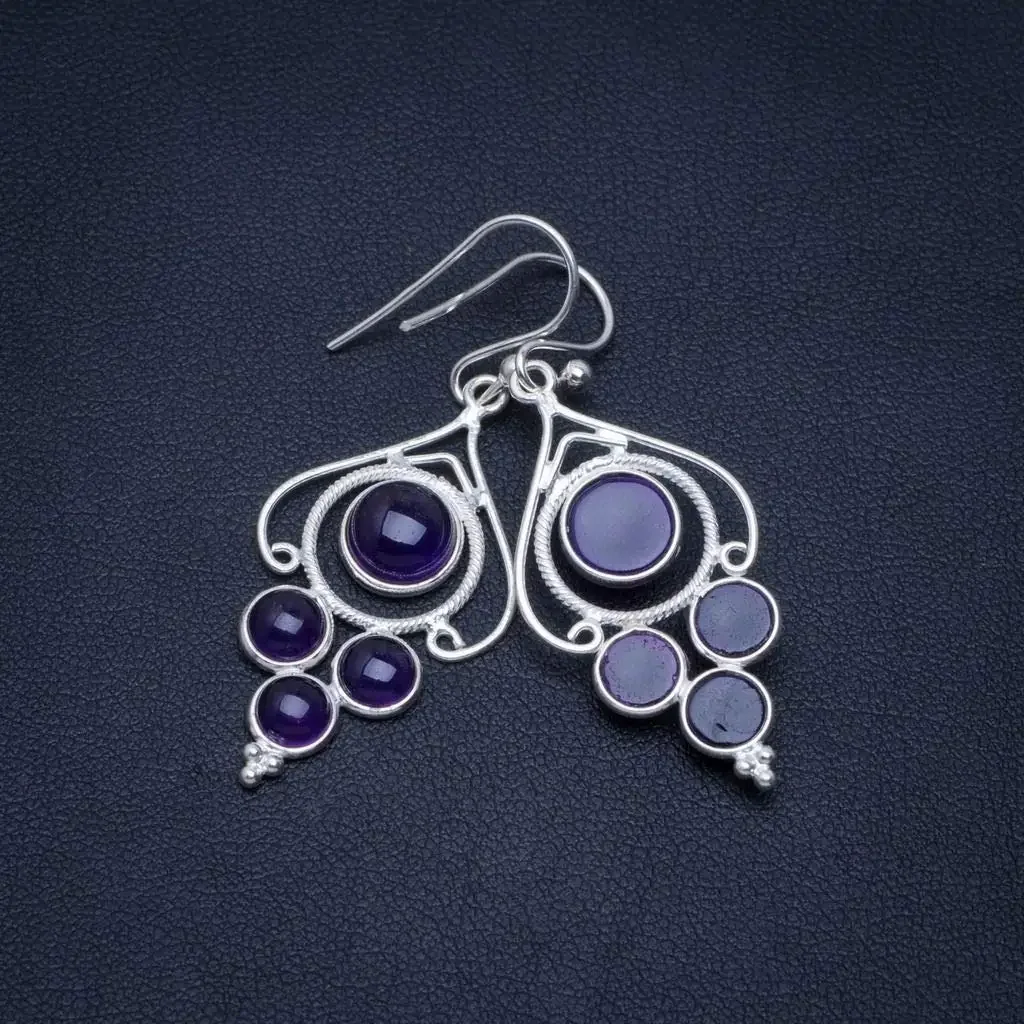 

Hesy® Natural Amethyst Handmade Unique 925 Sterling Silver Earrings 1.75" A4246
