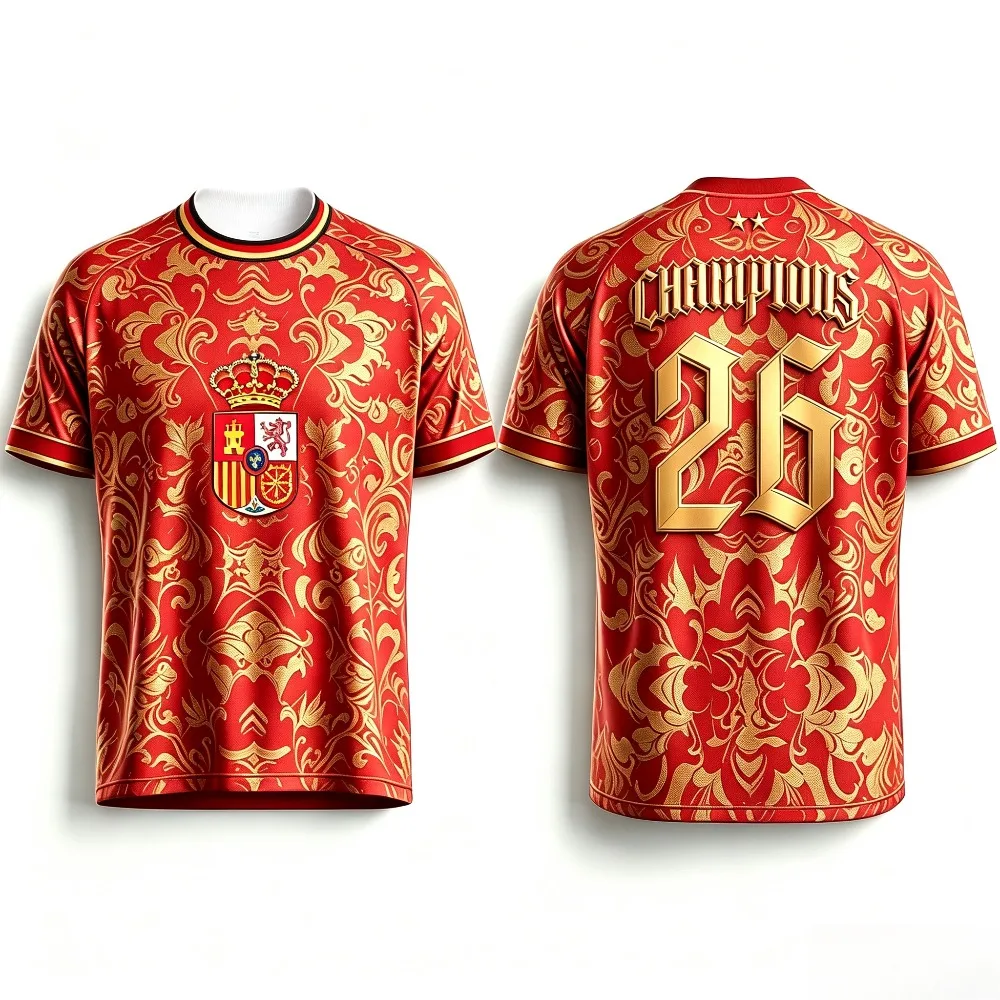 Vintage Floral   Breathable Polyester Short Sleeve Top Retro CHAMPIONS 26 Number Sports  for Match Daily WearTwo Color Options