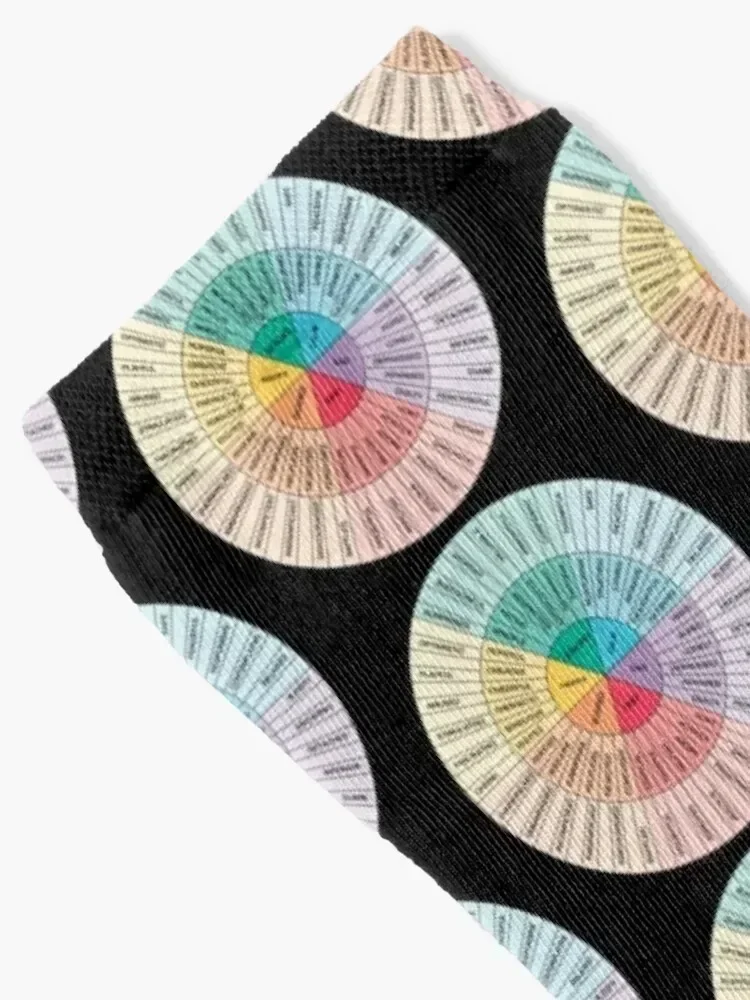 Wheel of Feelings and Emotions on Black - Therapy and Counseling Art- DBT & CBT Gift for Counselor, Therapist and Parent Socks