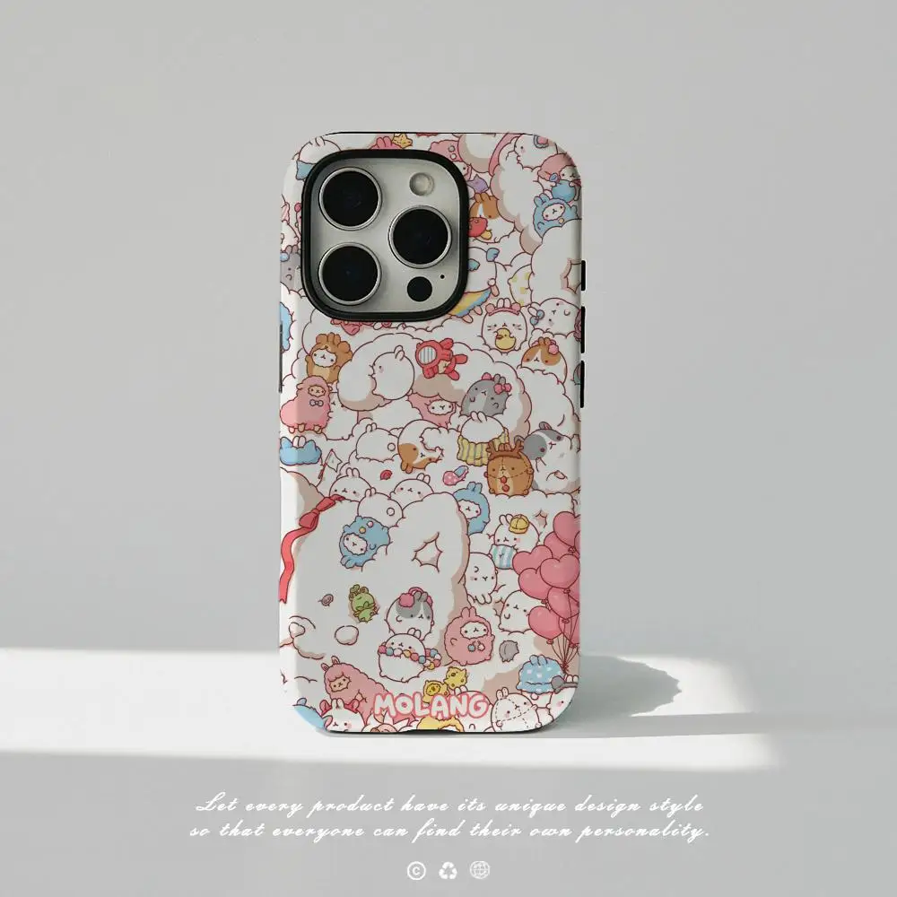 حافظة هاتف لهاتف آيفون 17 16 15 14 13 12 Pro Max Plus لامعة عالية الدقة بطبقة مزدوجة غلاف صلب سائل Kawaii Molangs