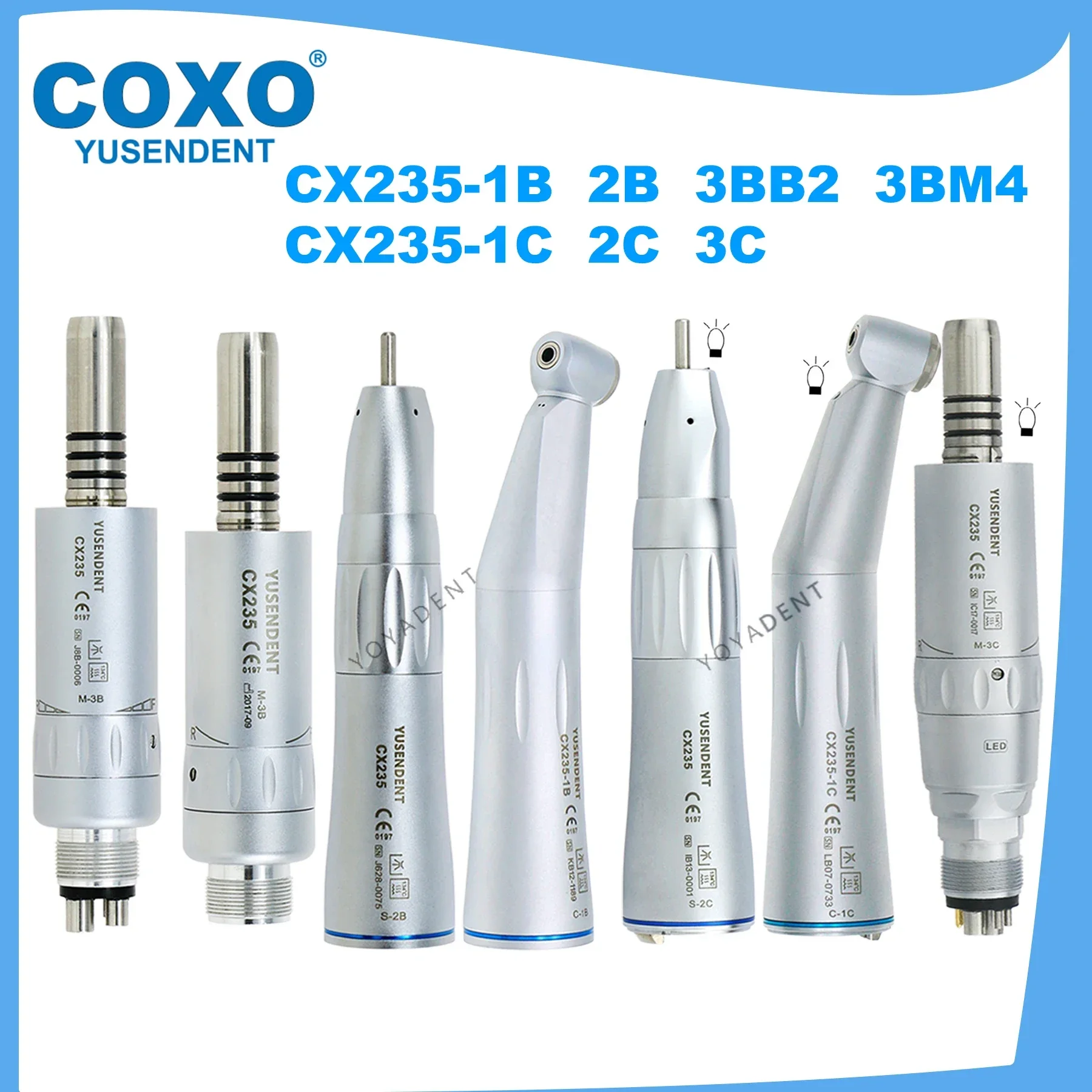 COXO Dental 1:1 Low Speed Handpiece LED Fiber Optic Contra Angle Straight Handpiece Internal Water Spray E Type Fit NSK KAVO