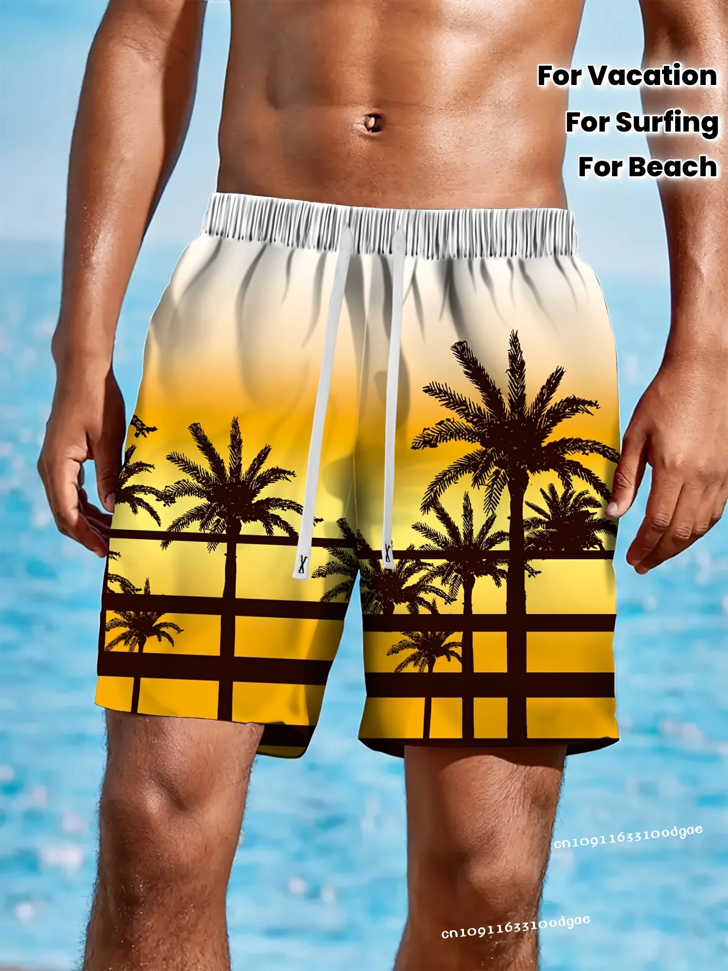 هاواي شاطئ الرجال سروال سباحة قصير شجرة جوز الهند مخطط مطبوعة عادية المتضخم الرجال السراويل الصيف Vocaition مجلس السراويل للرجل #3