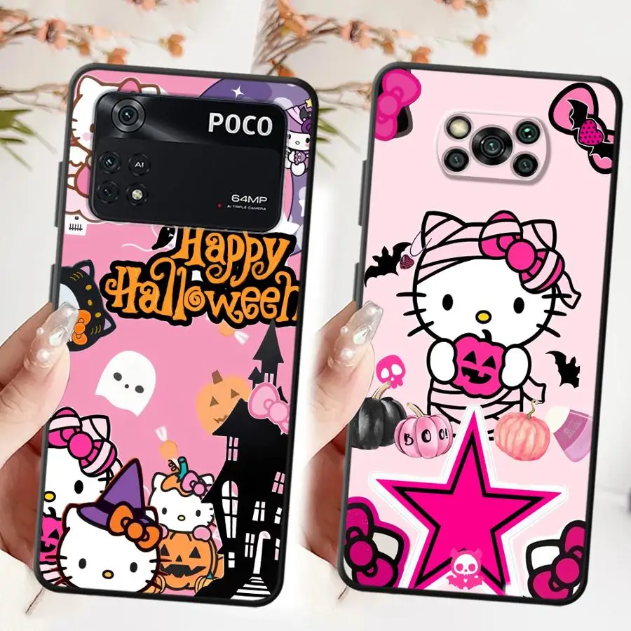 Custodia morbida per telefono posteriore per Xiaomi Poco F3 F4 F5 M5 X3 X4 X5 M3 M4 Pro C65 C51 C50 Rosa Hello Kitty Halloween