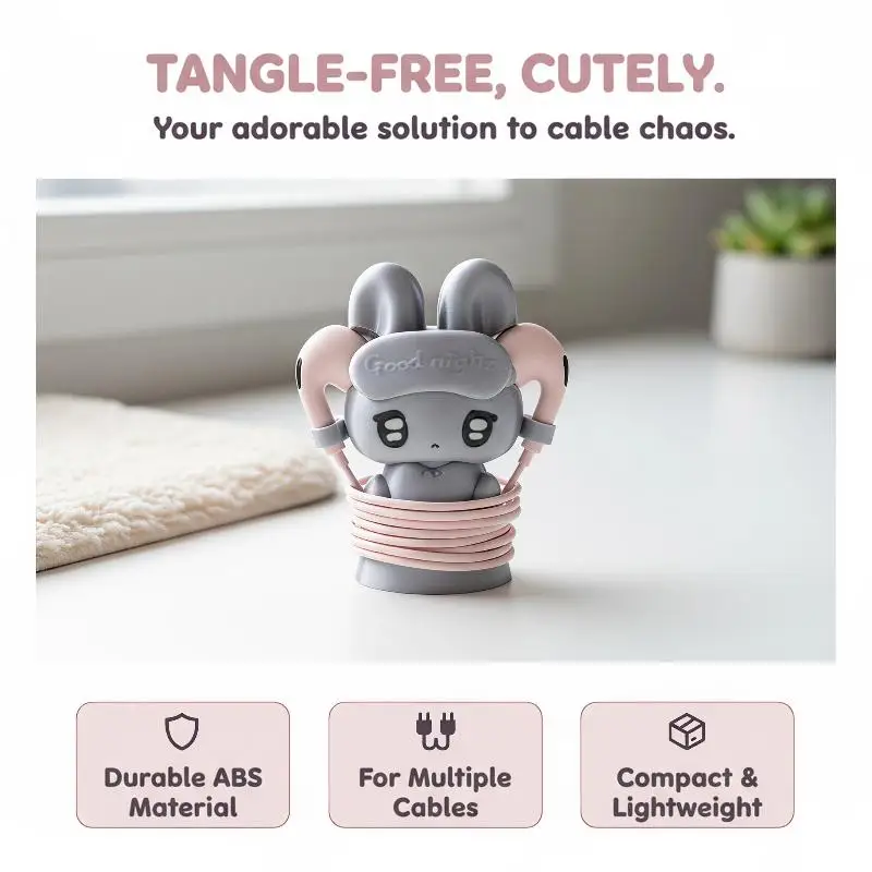 Earphone Storage Bag 3D Cute Rabbit Printed Portable Soft Pouch Data Cable Organizer for Travel Office Daily Use