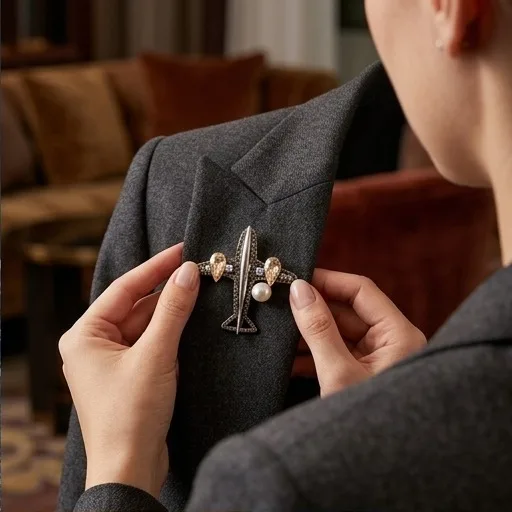 New minimalist, fashionable and creative hollow out rhinestone board airplane brooch, versatile coat clothing chest flower