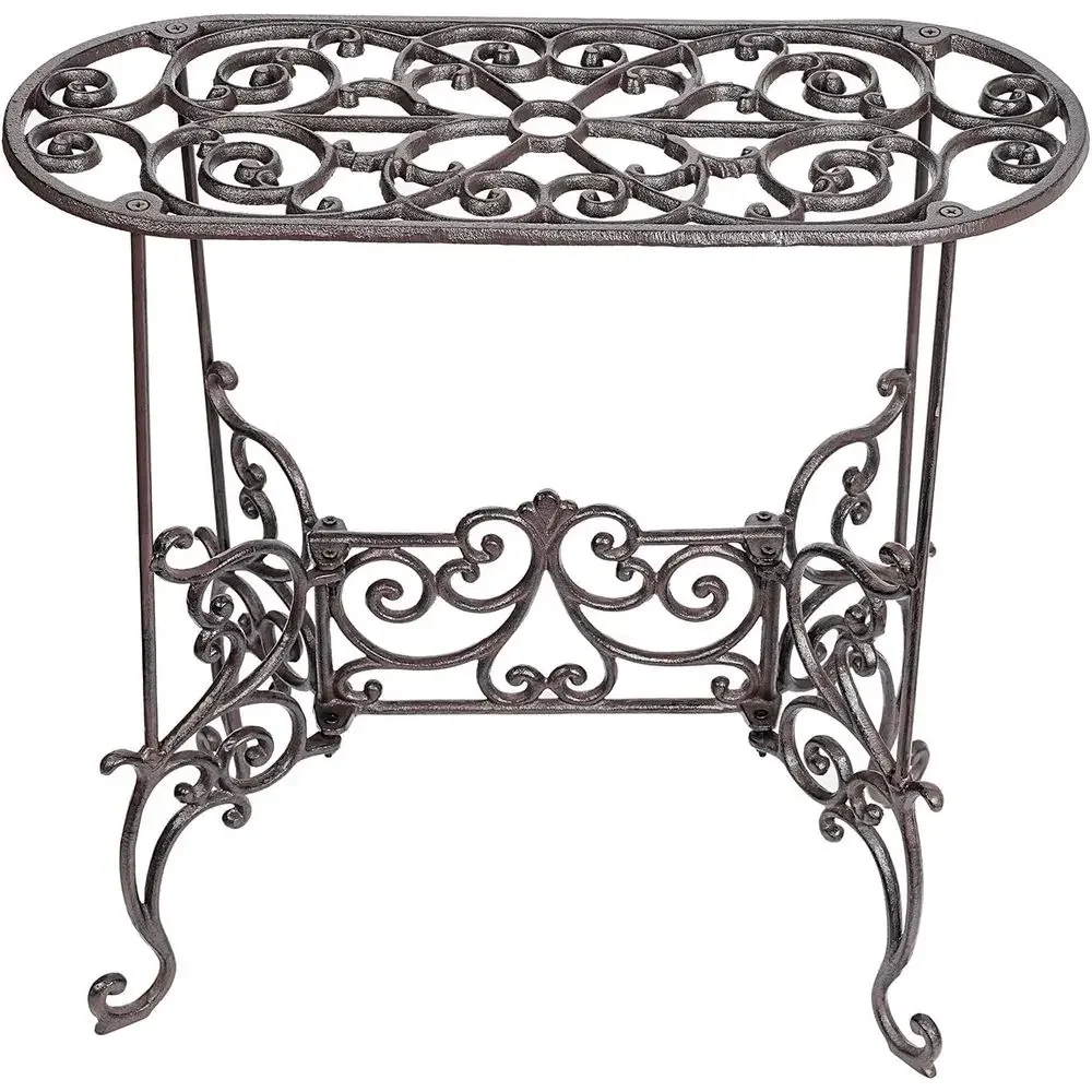 Sturdy 1-Tier Cast Iron Plant Stand - 22.6 Outdoor/Indoor Vintage Metal Shelf for Plants, Vases, Ornaments & More