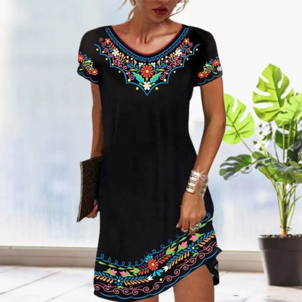 

Fashion Dress O Neck Lightweight All-match Ethnic Style Casual Dress Streetwear Elegant Commuter Dress Bohemia Beach Dress