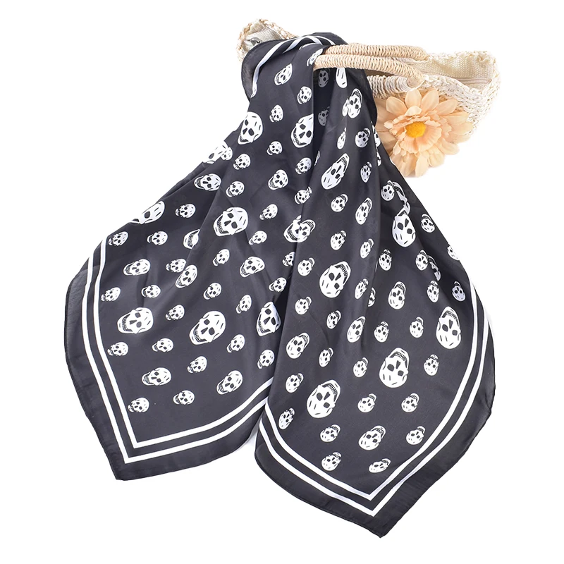 New Skull Head Printed Temperament Versatile 70 Small Scarf Square Scarf Headband Professional Decorative Scarf