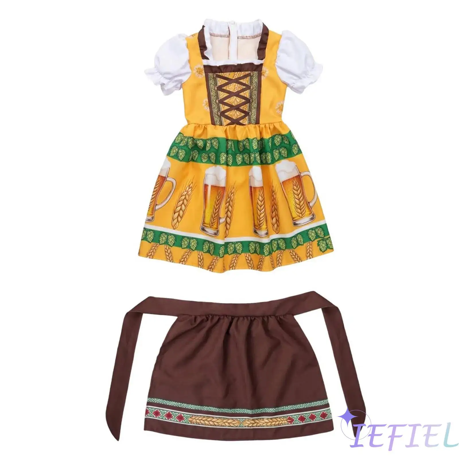 Vestido de Oktoberfest para niñas, vestido con cuello cuadrado y mangas abullonadas con delantal ajustable para fiesta, cosplay, festival de Halloween