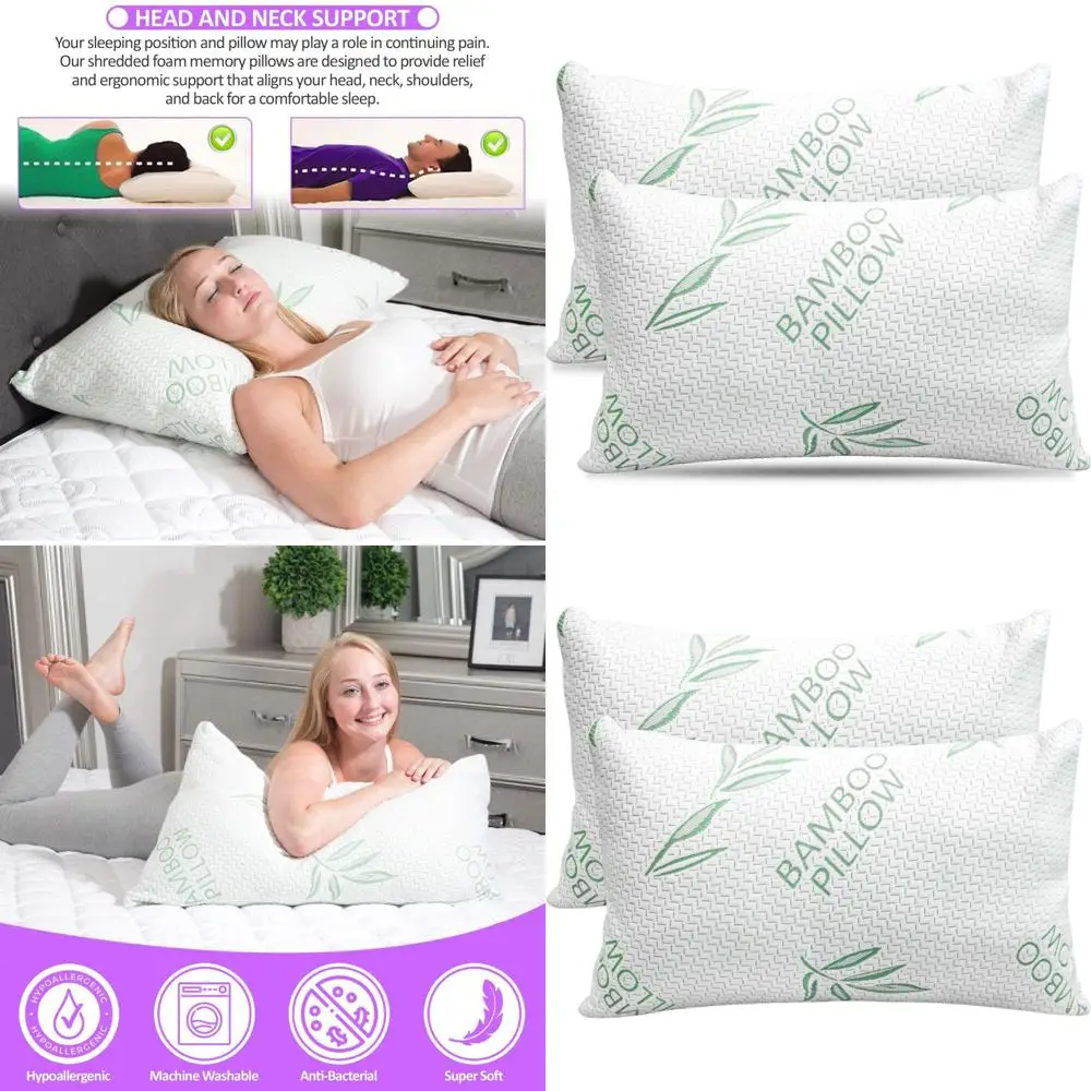 

Подушки King Size из охлаждающей пены с эффектом памяти, со съемным чехлом, идеально подходят для сна на спине и на боку, из бамбукового вискозного волокна, 2 штуки в упаковке