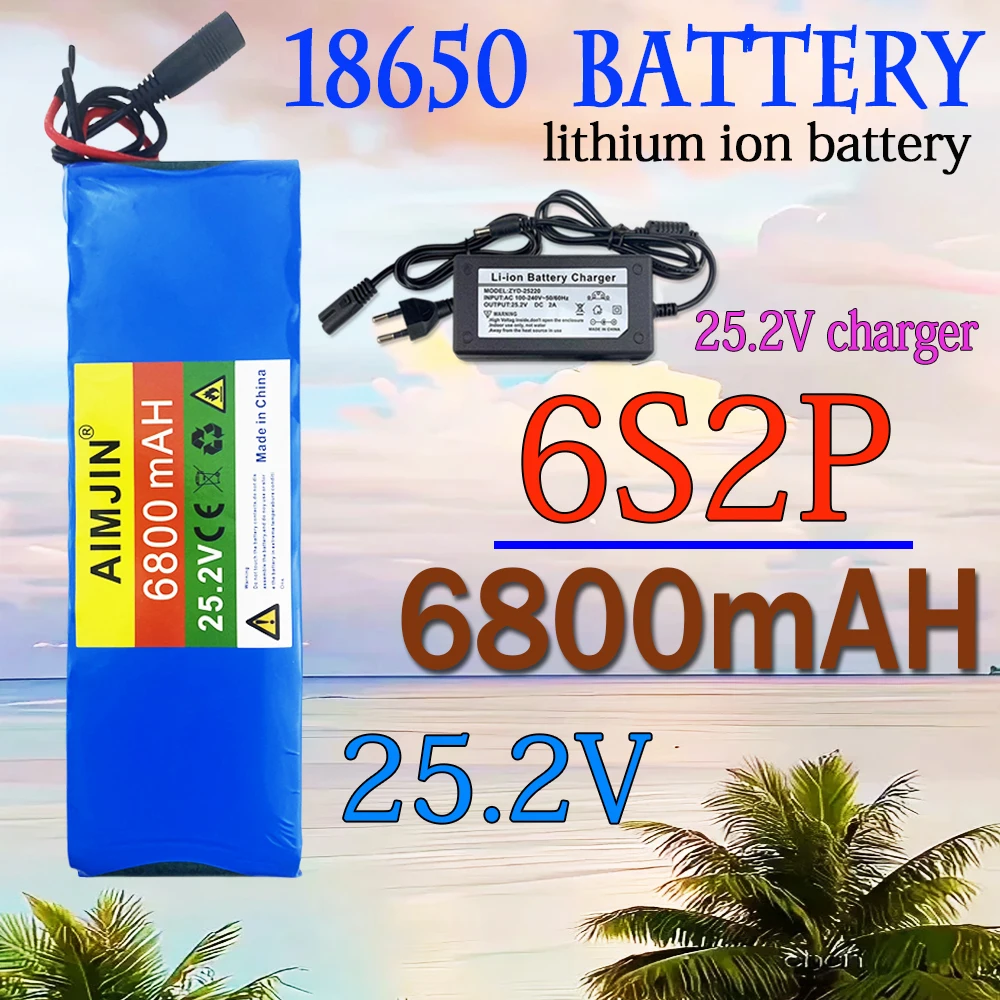 6S2P 25.2V 6.8Ah 18650 Lithium Ion Battery Pack 24V 6800mAH with BMS + Charger