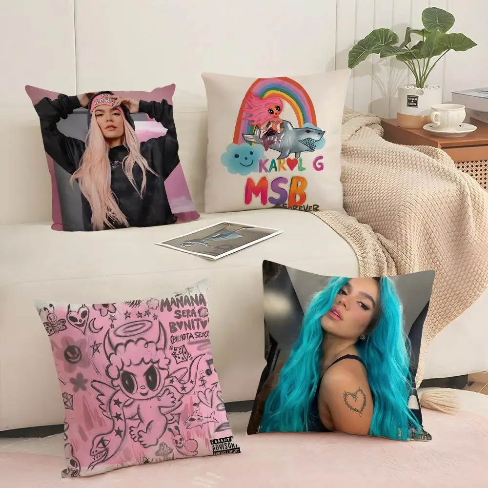 Singer K-Karol G Cushion Cover Silky Short Plush Invisible Zipper Dustproof Sofa Pillow Case for Home Decor