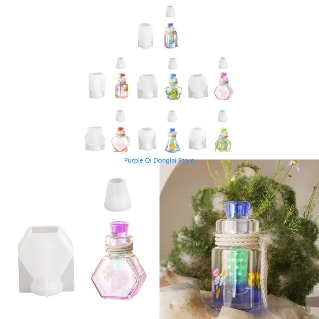 L21E DIYs Epoxy Resin Drift Bottle Mold Heart Shaped Wishing Bottle Night Light Silicone Molds Jewelry Pendant for Craft
